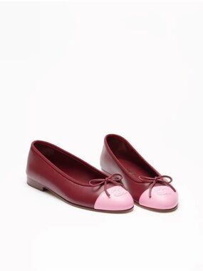 Chanel 26S Burgundy Red Pink Lambskin Leather CC Ballet Flats 36.5